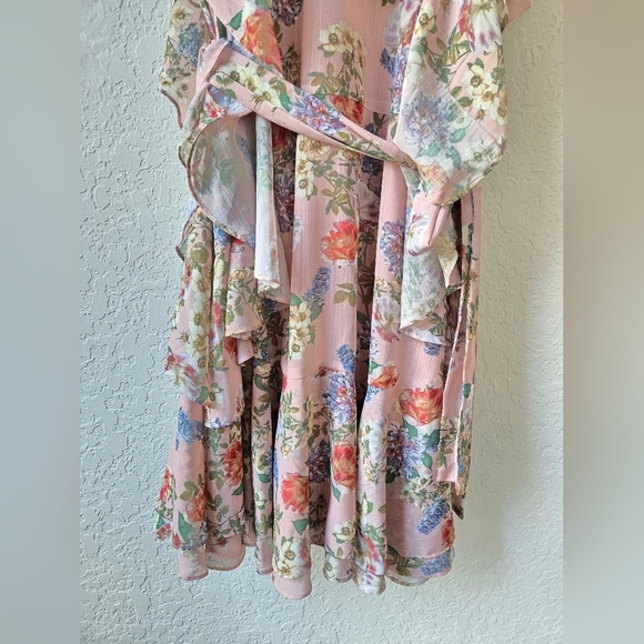 Marissa Webb Collective Floral Ruffle Tie mini Pink Dress in Pink Size Large - Picture 7 of 16